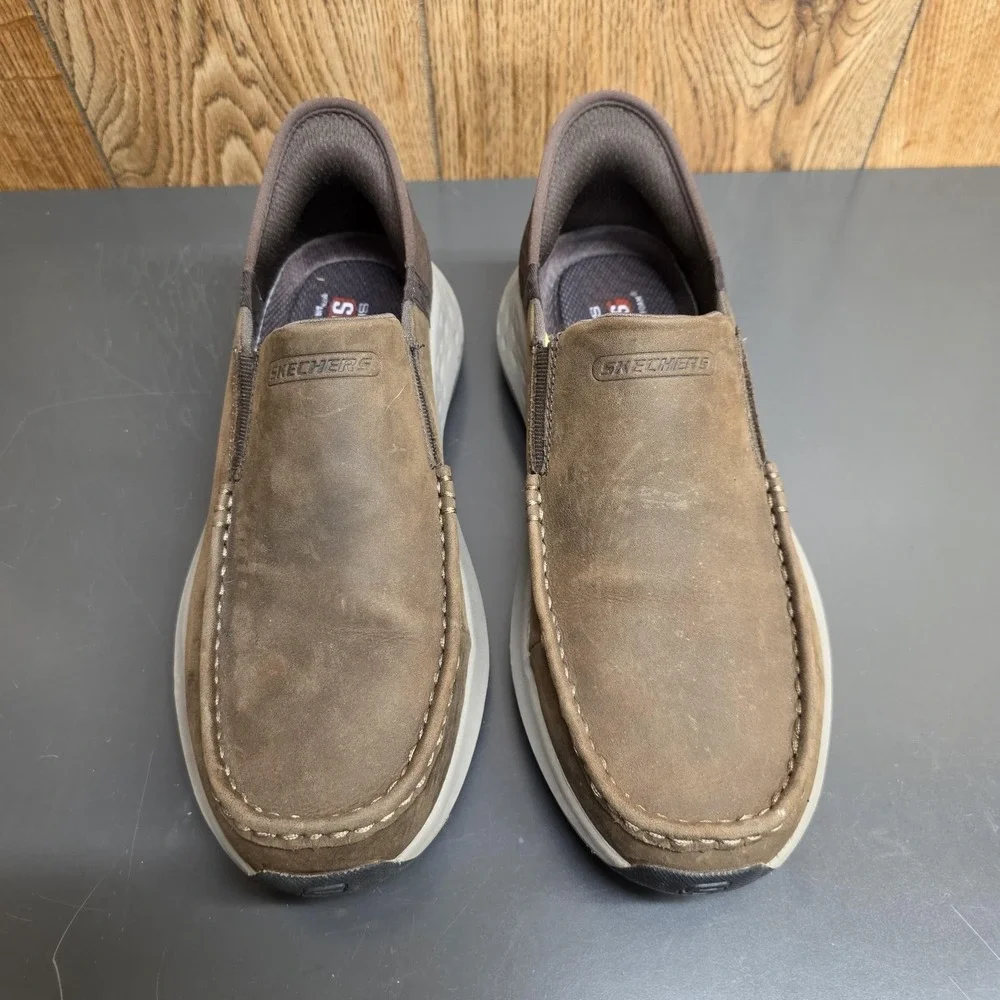 Skechers Slip-ins Shoes Mens Size 8 Brown Leather Slip On Casual Comfort 204866
